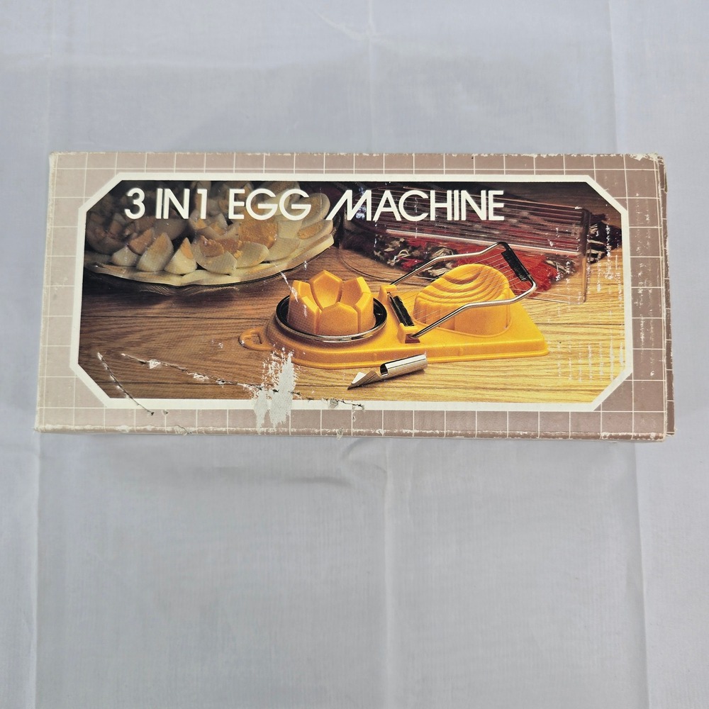 Vintage 3 in 1 Egg Machine Slicer Wedger Rosette Maker Yellow Retro Kitchen Tool